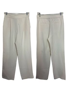Current Air High Rise Pleated Front Elastic Waist Straight Leg Cream Trousers
